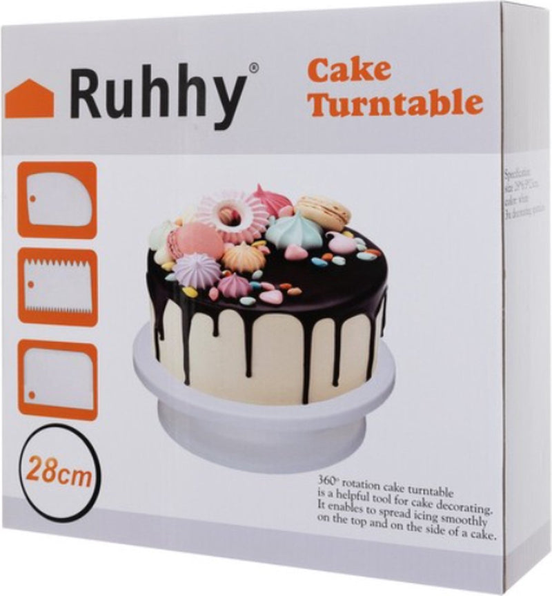 Cake platform Rotatable Ø 28 cm - With 3 Cake Scrapers - Cake turntable - Rotatable cake platform set - Turntable - Cake scraper set