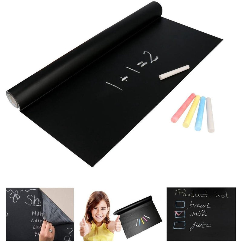 Chalkboard Foil XL - Self-adhesive with 5 chalks - Chalkboard Sticker Children - Chalkboard Sticker - Chalkboard Foil - Blackboard Foil - Memo Board Foil - 200 x 45 CM -Black