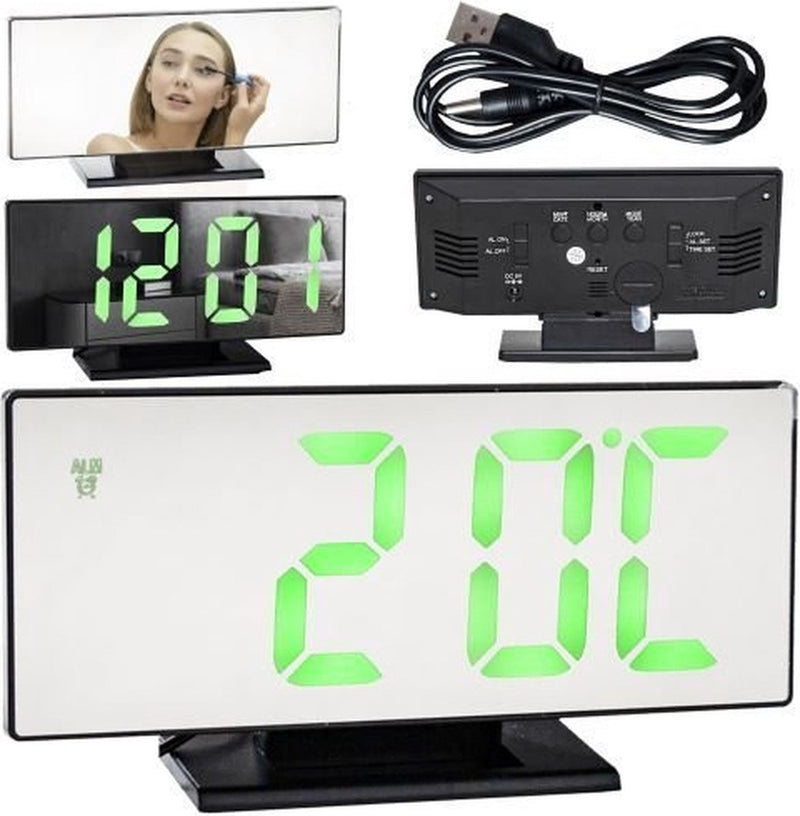 Multifunctional Digital Alarm Clock - Mirror Clock with Alarm Clock and Thermometer - 4 in 1 - Black