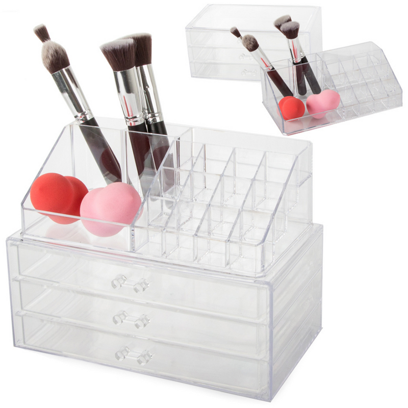 Make-up-Organizer transparent – ​​transparent – ​​3 Schubladen – Plexiglas – 23,5 x 13,5 x 18 cm