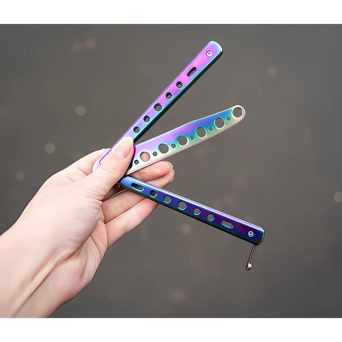 Butterfly Knife Trainer - Butterfly Knife Trainer - Bone - Unsharpenable - Rainbow - Fidget Toy - Stainless Steel