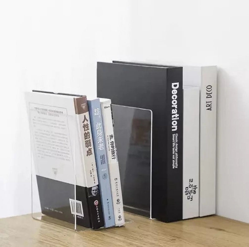 Set of Transparent Bookends - Plexiglass - Transparent - 18.5 x 12 x 12 cm - Book stand - Bookend - Book holder - Book Holder