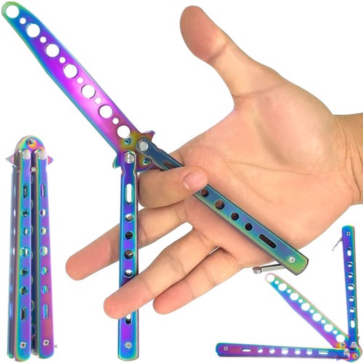 Butterfly Knife Trainer - Butterfly Knife Trainer - Bone - Unsharpenable - Rainbow - Fidget Toy - Stainless Steel