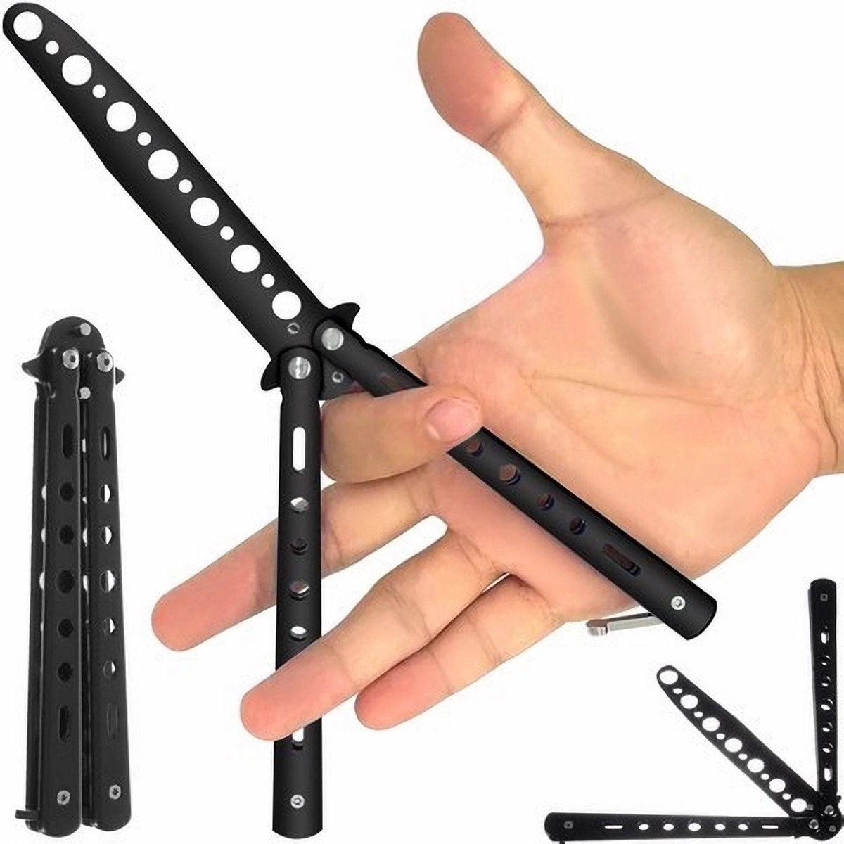 Butterfly Knife Trainer - Butterfly Knife Trainer - Blunt - Unsharpenable - Black - Fidget Toy - Stainless Steel