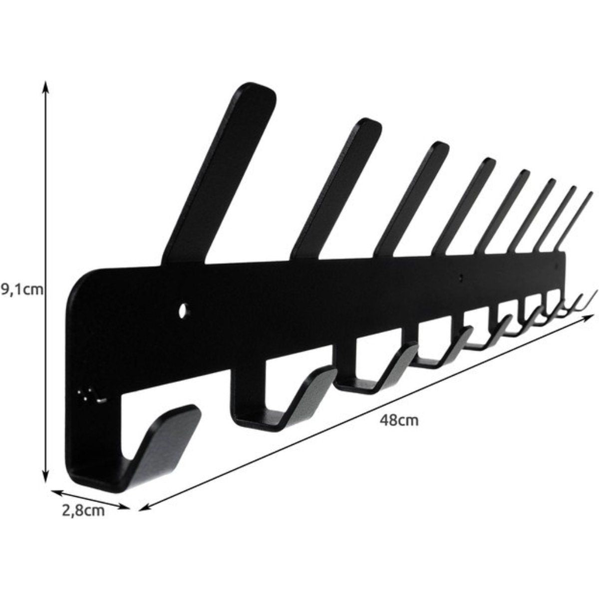 Wandgarderobe 17 Haken – 48 cm – inklusive Montagematerial – Garderobenständer – Edelstahl – Wand-/Wandgarderobe – hängende Design-Wandgarderobe – Handtuchhalter – Mattschwarz – Metall