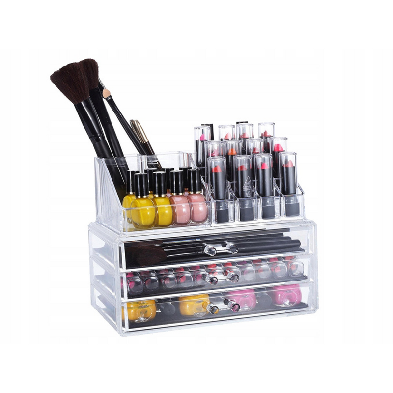 Makeup Organizer Transparent - Transparent - 3 drawers - Plexiglass - 23.5 x 13.5 x 18 cm