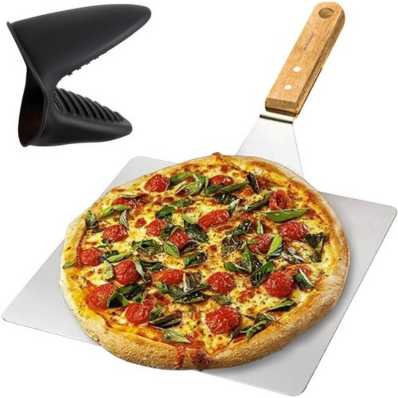 Pizzaschieber – Pizzawendeschieber – Pizzaspatel – Pizza BBQ – inklusive Silikon-Ofenhandschuh