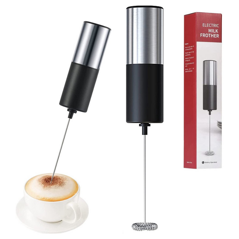 Elektrische Melkopschuimer - Melk Opschuimer Handmatig - Koffie Mini Mixer - Draadloos op Batterijen - Zonder Stekker - Cappuccino - Matcha - Frappé - Chocolademelk - Shakes - Zilver