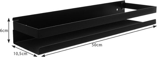 Badkamerplank - Planchet - Wandplank voor Badkamer - RVS - Zwart - 50 cm