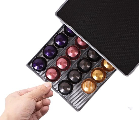 Cheffinger - Rechthoekige Lade voor 40 Nespresso Capsules met Metaal Rooster, Zwart