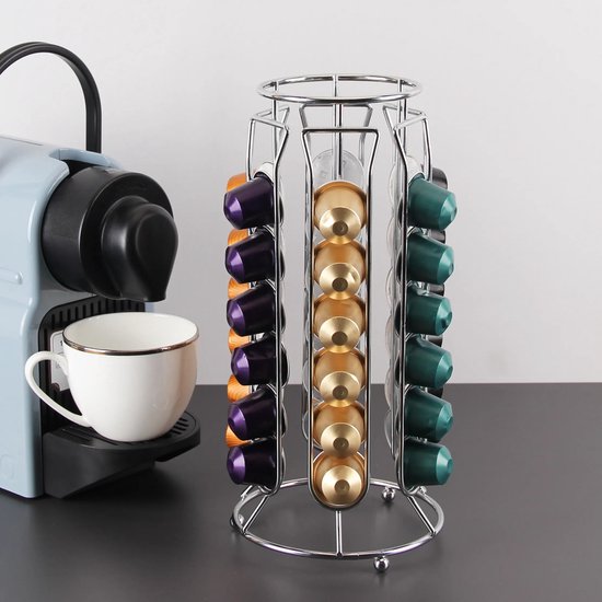 Cheffinger - Dispenser voor 36 Nespresso Capsules Slanke Toren van Metaal - Zilver