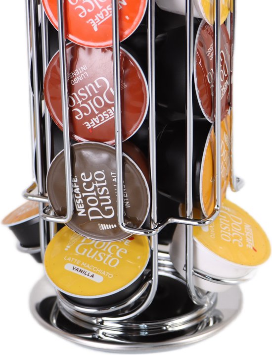 Cheffinger - Dispenser voor 32 Dolce Gusto Capsules Slanke Rotatieve Toren 360° van Metaal, Zilveren