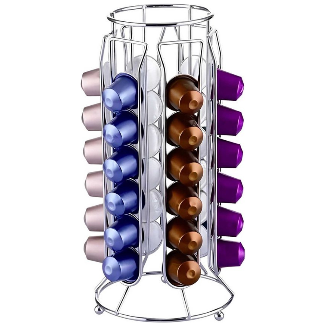 Cheffinger - Dispenser voor 36 Nespresso Capsules Slanke Toren van Metaal - Zilver