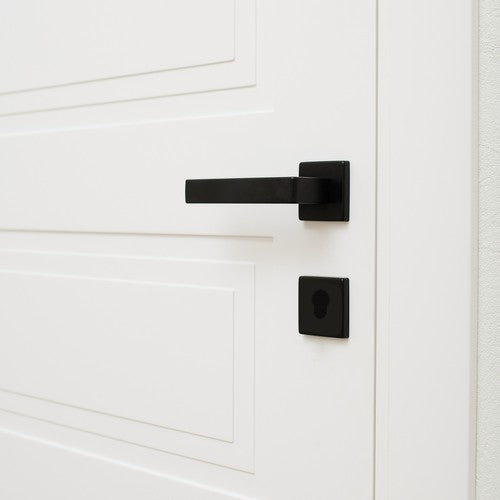 Door Handle with Key Rosette - Matt Black - Door Handle with Rosette - Door Hardware Set - Square