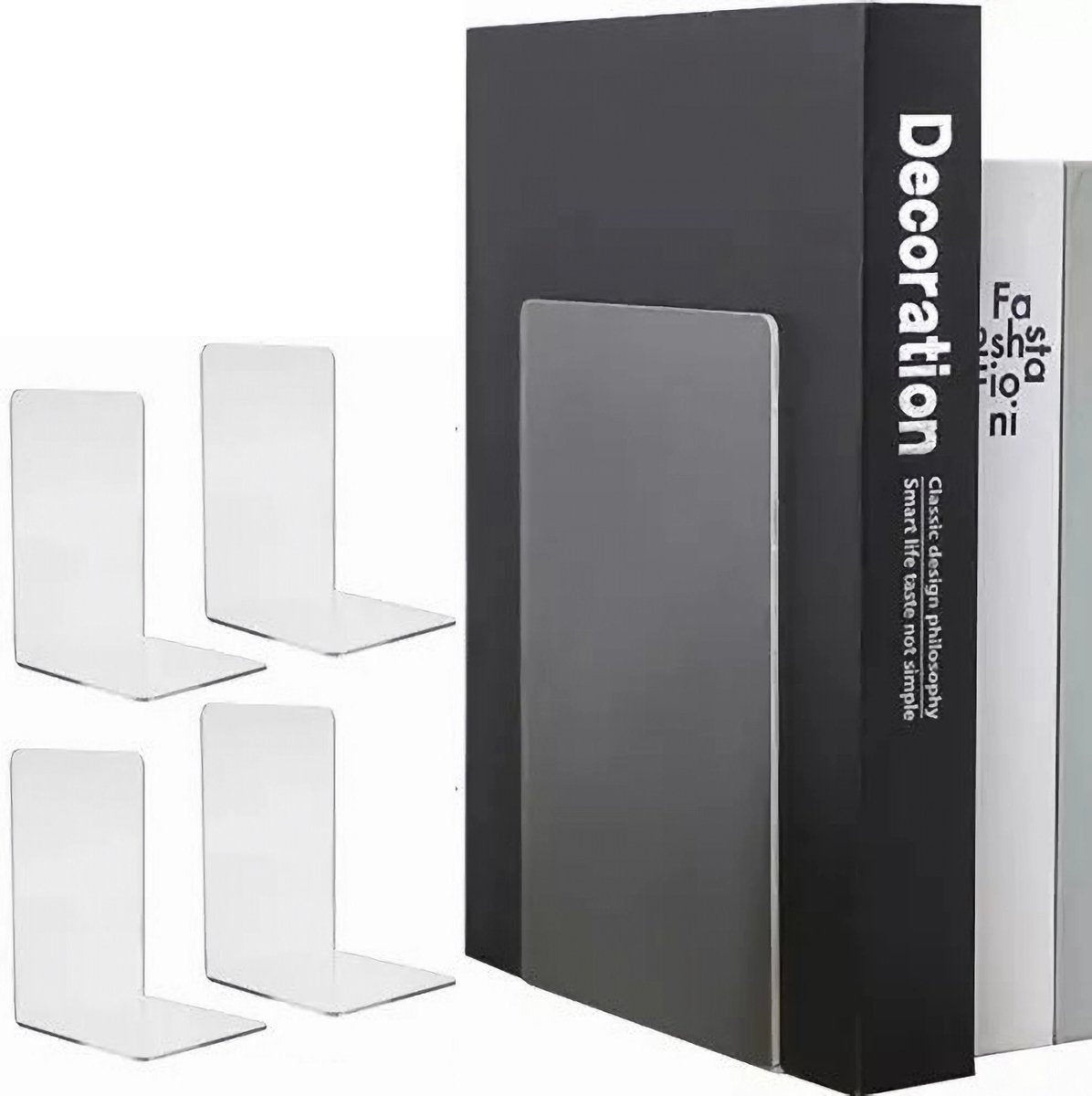 Set aus transparenten Buchstützen – Plexiglas – transparent – ​​18,5 x 12 x 12 cm – Buchständer – Buchstütze – Buchhalter – Buchhalter